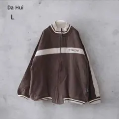 美品 〈Da Hui〉ジャンパー （L） ブラウン ロゴ ライン切り替え 裏起毛