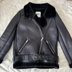 ＊ZARA ブラックレザー フェイクムートンジャケット