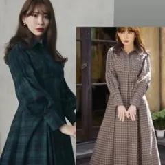 Checkered Pleats Long Shirt Dress M 2点