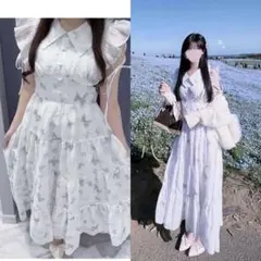 新品 evelyn オリジナルリボン柄OP ワンピース　アイスブルー　F