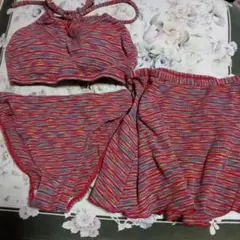 セパレート水着9 Mサイズ レッド系ストライプ 日本製