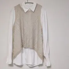 SUNLAMAIL かぎ編みベスト付きブラウス ベージュ フリーサイズ 未使用