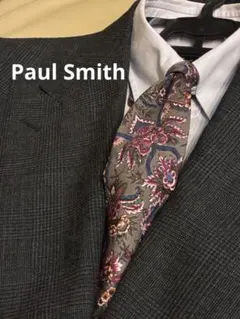 【美品】ポールスミス　グレージュ　フローラルシルクプリントタイ