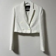 ZARA ホワイト ツイード テーラードジャケット