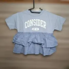 GLOBAL WORK　フリル付パープル色Tシャツ