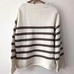 アイボリーとブラウンのストライプニットセーター　M