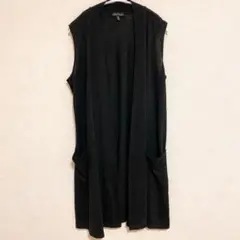 スリンキーブランド ロングジレ ショールカラー ノースリーブ M 黒 重ね着