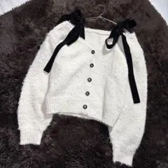 EIMY ISTOIRE フロントリボンニットトップス アイボリー フロントリボンニットトップス