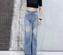 サスティナブルクラッシュフレアデニム（ライトブルー）