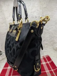 値下げ●ブラックコーチ Coach ロゴパターン ショルダーバッグ