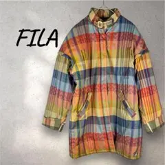 訳あり FILA チェック柄 ハーフコート 中綿　リメイク オレンジ 青　スキー