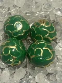 伝統工芸　チベット　七宝焼き　緑　花柄　４点セット　約10ミリ玉