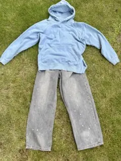 H/Hフード付きスウェット＆グレーのデニムセット