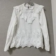ZARA BASIC ホワイト フリルブラウス M