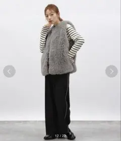 完売品✨ラコレ　シープファーベスト　F グレー　重ね着　春　着痩せ　2ポケット