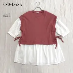 .COLZA レイヤード風 リボンデザイン 半袖チュニック Lのサムネイル