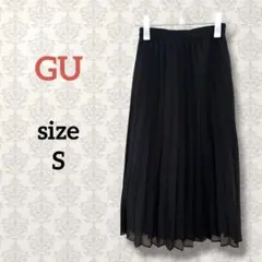 GU【S】プリーツロングフレアスカート ブラック ウエストゴム フェミニン 黒