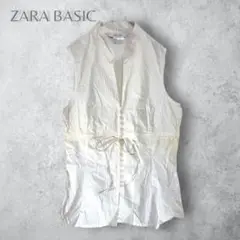 【ZARA BASIC ザラ】　ノースリーブシャツ　デザイン　コットン　白