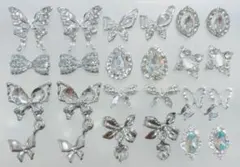 ネイルパーツ22点セット　まとめ売り　蝶々　リボン　揺れるパーツ　ビジュー