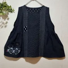 着物リメイクno.89★古布木綿絣・チュニック　ベストのサムネイル