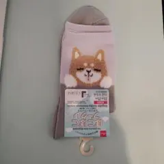 レディース ソックス レギュラー丈 柴犬柄 パープル