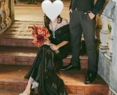 ウェディングドレス　黒　ドレス オフショルダー　前撮り　M