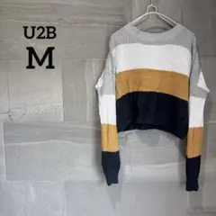 U2B 【M】 クロップドニット 長袖 グレー ホワイト イエロー ブラック