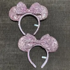 ディズニー　カチューシャ　2点セット　スパンコール　リボン　ピンク