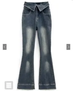 GRL ウエスト折り返しフリンジフレアデニム ks003