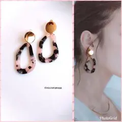 【No.94】ハンドメイド　ピアス　イヤリング　上品　大人可愛い　春　べっこう