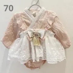 髪飾り付き バースデイ Cottoli コトリ ベビー袴 ロンパース 70