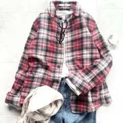 美品 45R インドネル チェックシャツジャケット 綿100