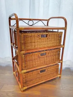 レトロ家具】ラタン 籐製 5段収納ラック 約H120 W50cm アンティーク