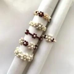 135★ ハンドメイド　ビーズリング まとめ売り　ベージュ　ブラウン