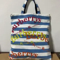☆開店セール☆ 未使用品 美品 バーバリー レザー×コットン ロゴ トート