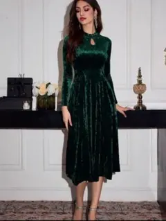 ダークグリーン ベルベット ワンピース