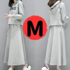 セットアップ　スウェット　M　パーカー×スカート　ジャージ　グレー