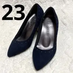 パンプス❤️tehen paris 23cm ネイビー ヒール ポインテッド ラメ