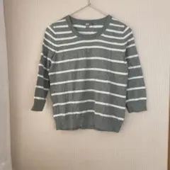UNIQLO 七分袖ボーダーニット グレー ホワイト M