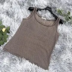 美品【HUMAN WOMAN】ブラウン ボーダー タンクトップ Mのサムネイル