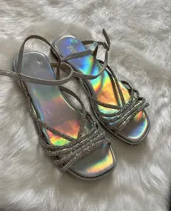 ZARA ラインストーン ストラップサンダル シルバーのサムネイル
