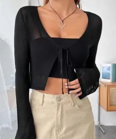 シーイン ブラック クロップドカーディガン