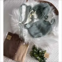 【セット】ニューボーンフォト カゴ 月齢フォト ベビー 服 蛇 うさぎ 恐竜 犬