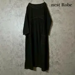 nest robe リネン ステッチ 切り替えし ワンピース　黒 N3165