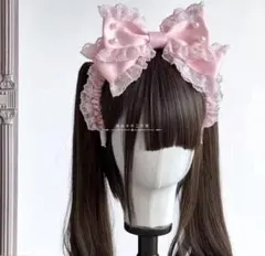 ビックリボンカチューシャ ロリータ ピンク　ヘッドドレス量産型