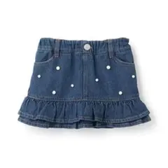 【90㎝】プティマイン　パール付きデニムスカパン