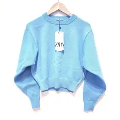 新品　タグ付き　ZARA ニット　セーター　ブルー　水色　ショート丈　S M L