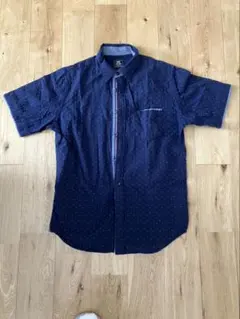 BEAMS ネイビー ドット柄 半袖シャツ Mのサムネイル