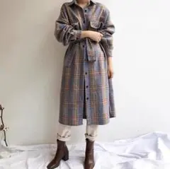 シャツワンピース 長袖 ロングシャツ 羽織 大きいサイズ チェックシャツ 春服