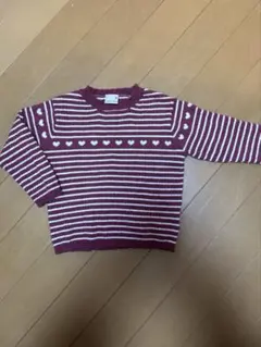 petit main ストライプ ハート柄 ニット 80